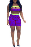 purple Fashion Sexy Print Two Piece Suits pencil Sleeveless Two Pieces