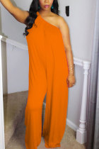 Оранжевый модный сексуальный лоскутный однотонный комбинезон без рукавов с воротником на одно плечо