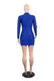 Blue Long Sleeve Mid Solid Hip skirt shorts