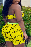 Yellow Fashion Sexy Print Two Piece Suits pencil Sleeveless Two Pieces