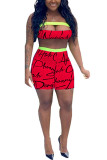 Red Fashion Sexy Print Two Piece Suits pencil Sleeveless Two Pieces