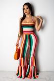Multi-color Fashion Casual Draped Print Striped Sleeveless Slip Jumpsuits