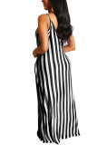 Black Fashion Sexy Black Blue Pink Spaghetti Strap Sleeveless V Neck Swagger Floor-Length Striped Dresses