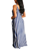 Pink Fashion Sexy Black Blue Pink Spaghetti Strap Sleeveless V Neck Swagger Floor-Length Striped Dresses