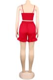 Red Fashion Sexy Solid Two Piece Suits Slim fit asymmetrical Regular Sleeveless Two-Piece Sho