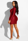 Wine Red Long Sleeve Mid Solid Hip skirt shorts