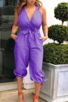 Фиолетовый модный сексуальный однотонный пэчворк без рукавов с V-образным вырезом