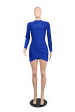Blue Long Sleeve Mid Solid Hip skirt shorts