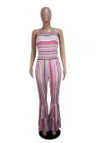 rose red Fashion Casual Draped Print Striped Sleeveless Slip Jumpsuits