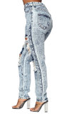 Серый джинсовый модный повседневный пэчворк для взрослых с дырками старая стирка шить плюс размер