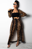 Pantalon droit mi-long élastique imprimé léopard, costume deux pièces