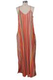 Оранжевая сексуальная модная майка без рукавов Комбинация трапециевидной формы длиной до пола с принтом асимметричная полоска в стиле пэчворк