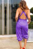 púrpura Moda Sexy Retazos lisos Sin mangas Cuello en V