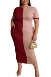 Rose mode Sexy adulte O cou Patchwork solide contraste couleur couture grande taille