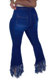 Dunkelblau Schwarz Hellblau Dunkelblau Jeans Hosenschlitz mit Reißverschluss Mittlerer Solider Troddelwaschung Boot Cut Hosenunterteile