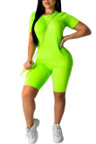 Fluorescent green Fashion Sexy Solid Two Piece Suits pencil Short Sleeve Two Pieces