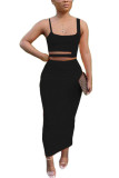 Black Fashion Celebrities Solid Two Piece Suits pencil Sleeveless Two Pieces