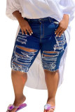 Темно-синий джинсовый модный повседневный взрослый лоскутное сплошное отверстие старая стирка шить плюс размер