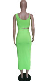 Green Fashion Celebrities Solid Two Piece Suits pencil Sleeveless Two Pieces