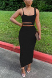 Black Fashion Celebrities Solid Two Piece Suits pencil Sleeveless Two Pieces
