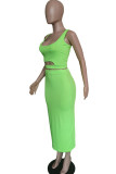 Green Fashion Celebrities Solid Two Piece Suits pencil Sleeveless Two Pieces