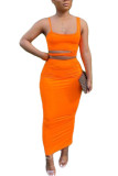 Orange Fashion Celebrities Solid Two Piece Suits pencil Sleeveless Two Pieces