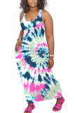 Multi-color Milk. Fashion Street White Pink Multi-color Tank Sleeveless O neck Step Skirt Ankle-Length Print Dresses