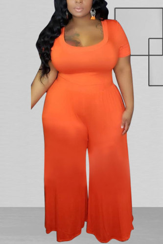 Orange mode Sexy adulte O cou Patchwork solide couture grande taille