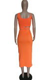 Orange Fashion Celebrities Solid Two Piece Suits pencil Sleeveless Two Pieces