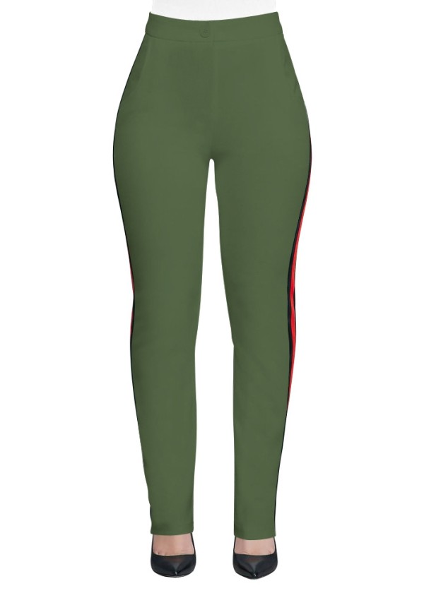 Pantalon mi-long droit plat patchwork actif décontracté vert armée