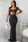 Wine Red Sexy Fashion Solid Slim fit Striped Regular Sleeveless Two-Piece Dress
