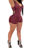 Wine Red Fashion street Solid Sleeveless V Neck Rompers