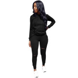 Black Drawstring Mid Solid pencil  Two-piece suit