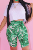 Green Fashion Casual Print Two Piece Suits Straight Short Sleeve Two Pieces