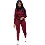 Wine Red Drawstring Mid Solid pencil  Two-piece suit