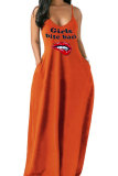 Оранжевый модный сексуальный взрослый комбинезон с буквенным принтом в стиле пэчворк плюс размер