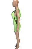 Grönt mode sexigt lapptäcke Hollow Solid Sleeveless V-hals tröja