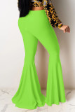 Red Black Blue Pink Yellow Fluorescent green Elastic Fly Mid Solid Boot Cut Pants Bottoms