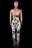 Pink Fashion Two Piece Suits asymmetrical Camouflage crop top Bandage Regular Two-piece Pants