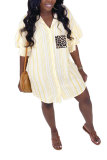Black Fashion adult Lightly cooked Black Pink Yellow Cap Sleeve Short Sleeves V Neck A leaf skirt Knee-Length Striped Print Patchwork Leopard ruffle Pocket fastener Dresses