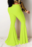 Fluorescent green Red Black Blue Pink Yellow Fluorescent green Elastic Fly Mid Solid Boot Cut Pants Bottoms