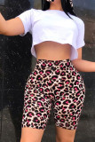 Leopard print Fashion Casual Print Two Piece Suits Straight Short Sleeve Two Pieces