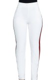 White Casual Active Patchwork Flat Straight Midweight Pants