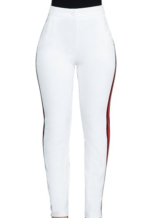 Pantaloni di peso medio dritti piatti con patchwork attivi casual bianchi