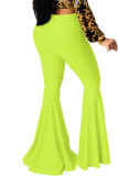 Fluorescent green Red Black Blue Pink Yellow Fluorescent green Elastic Fly Mid Solid Flare Leg Boot Cut Pants Bottoms