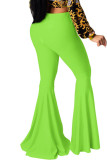 Fluorescent green Red Black Blue Pink Yellow Fluorescent green Elastic Fly Mid Solid Flare Leg Boot Cut Pants Bottoms