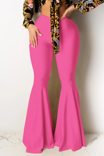 Pink Red Black Blue Pink Yellow Fluorescent green Elastic Fly Mid Solid Boot Cut Pants Bottoms