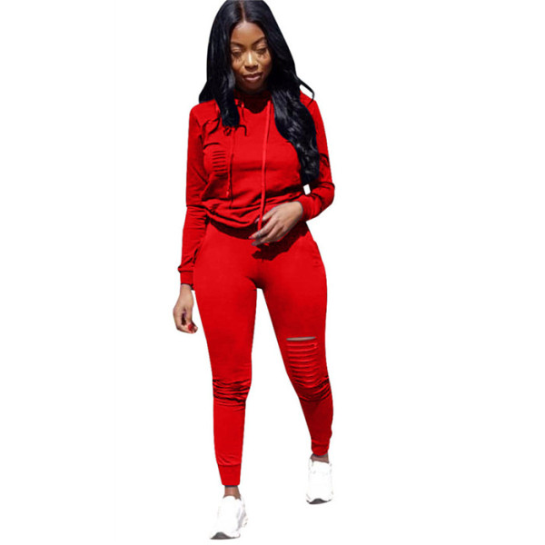 Red Drawstring Mid Solid pencil  Two-piece suit