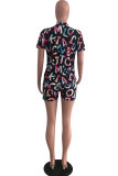 Multi-color Sexy Fashion Print Patchwork Straight Short Sleeve Two-Piece Short Set