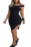 Schwarze Mode Sexy Schwarz Grau Schulterfrei Ärmelloses Bleistiftkleid mit Ein-Wort-Kragen Knielanges, solides, rückenfreies Kleid